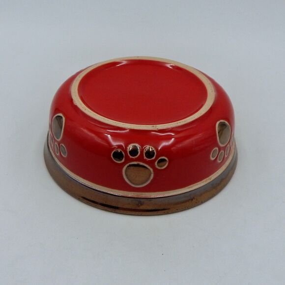 Spot Small 5 Inch Ritz Copper Rimmed Red Stoneware Cat Dish Fish - Picture 7 of 9
